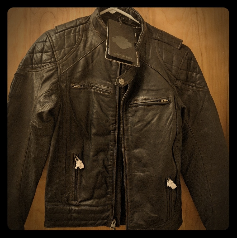 Men's Perforated Panel Leather Jacket